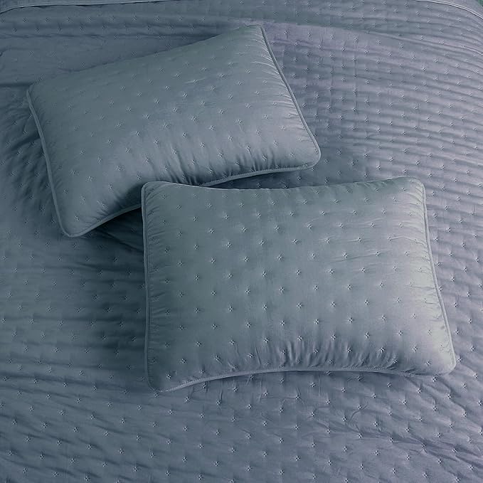 ROARINGWILD Dusty Blue King Size Quilt Bedding Set, Lightweight Soft Bedspread - Image 4