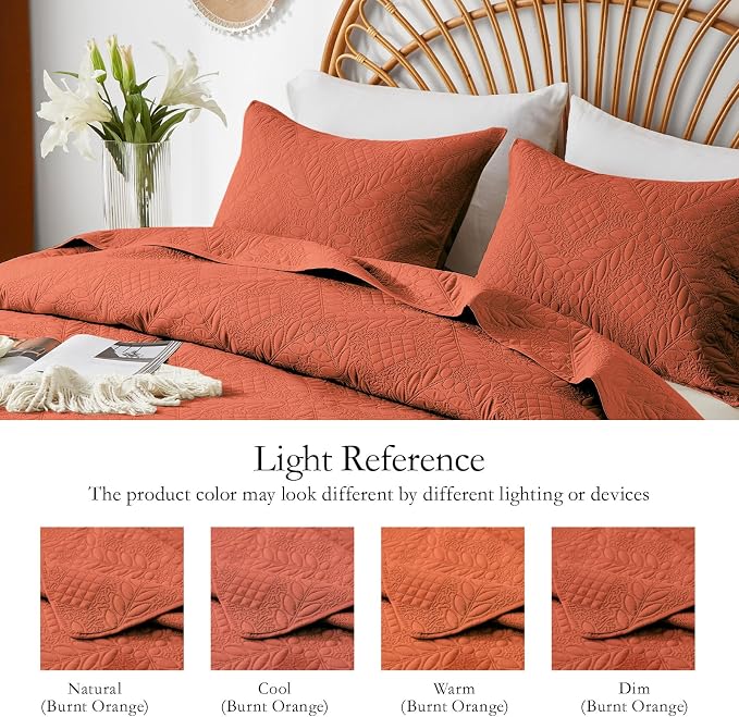 FLYMME Full Queen Quilt Bedding Set, Lightweight Burnt Orange Bedspreads - Image 5
