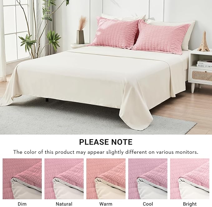 HYMOKEGE Pink/Ivory King Size Comforter Set Seersucker 7 Pieces, All Season - Image 3