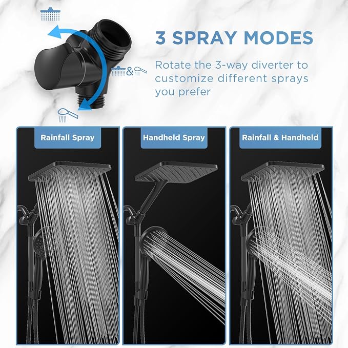 Dual Handheld Shower Head Combo, 2-in-1 Rain Shower Heads System Wide Rainfall - Image 6
