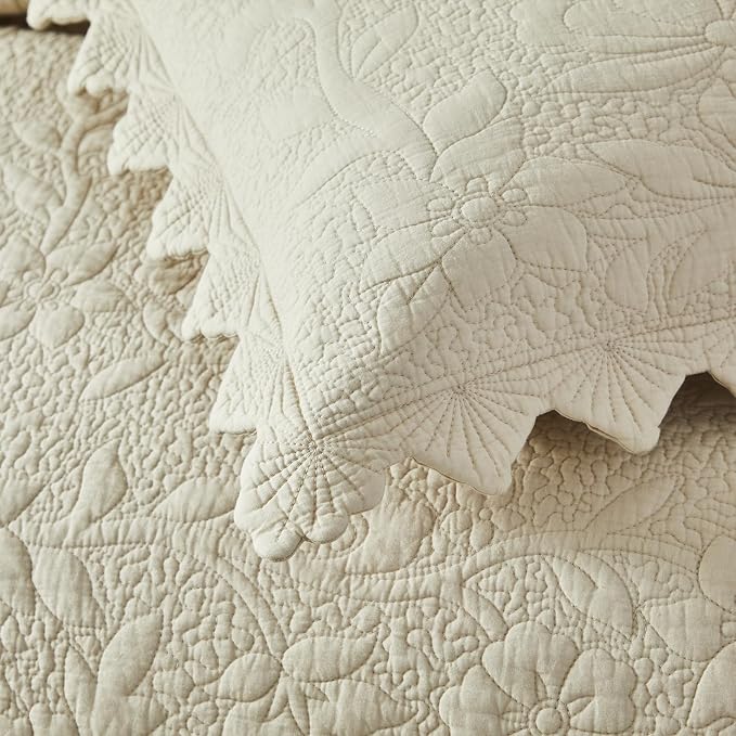 Brandream Beige Quilt Set King Size Cotton Luxury Matelasse Coverlet Set - Image 6
