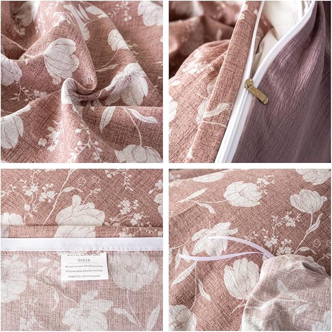 OAITE Purple Flower Queen Size Duvet Cover-3 Pieces Prewashed Cotton-Like - Image 4