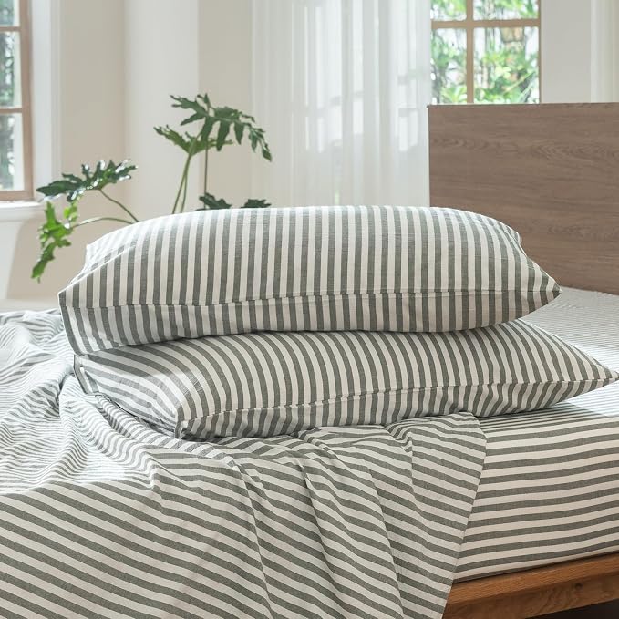 MooMee Striped Duvet Cover Set 100% Washed Cotton Linen Like Textured - Image 8