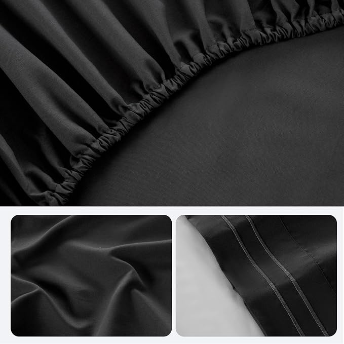 ROSE&RISY Black Full Sheet Set, 4 Pieces Soft Bedding Queen Sheet Set, - Image 7