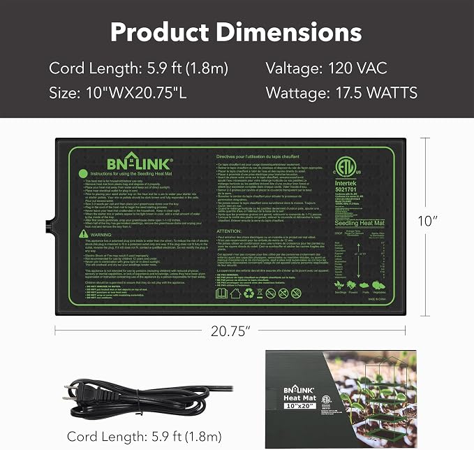 BN-LINK Seedling Heat Mat for Seed Starting 10" x 20.75", 4 Pack Daisy - Image 5