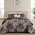 Cottolester Brown Patchwork Quilt Set King Size, 3 Pieces Boho Paisley Quilt Set by Cottolester