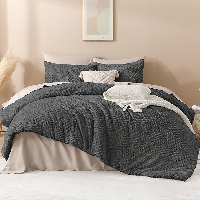 Andency Dark Grey Comforter Set King Size, 3 Pieces Gray Boho Bedding Set & - Image 2