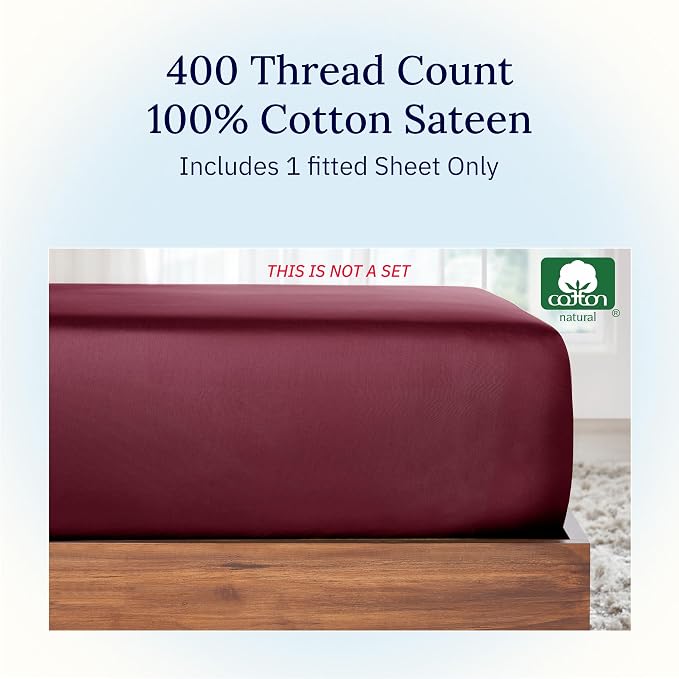 California Design Den Twin Cotton Fitted Sheet, Soft 400 Thread Count 100% - Image 4