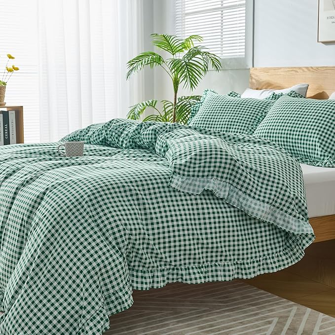 Gingham Duvet Cover King Size, 3 Pieces Soft Breathable Microfiber Plaid - Image 7
