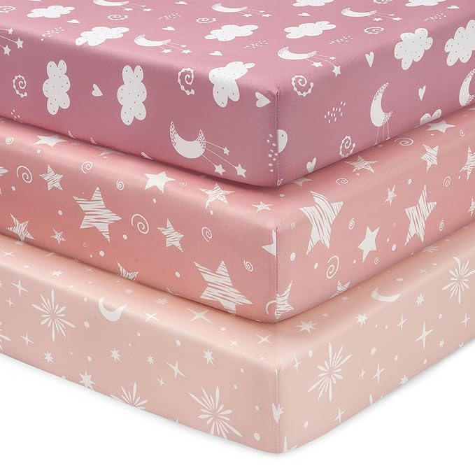 Baby Crib Sheets Girl, 3 Pack Toddler Bed Sheets Fit by FIEMOL