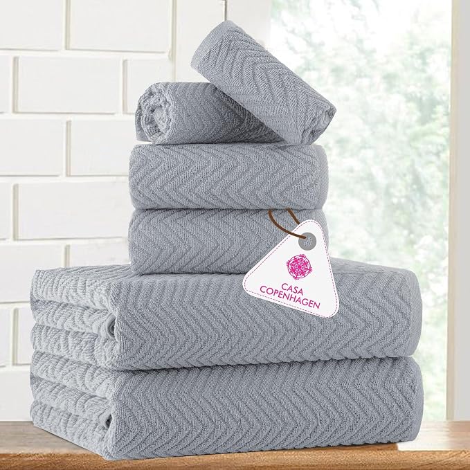 CASA COPENHAGEN Wave Textured 6 Piece Towel Set- Grey Violet, 550 GSM 2 Bath - Image 2