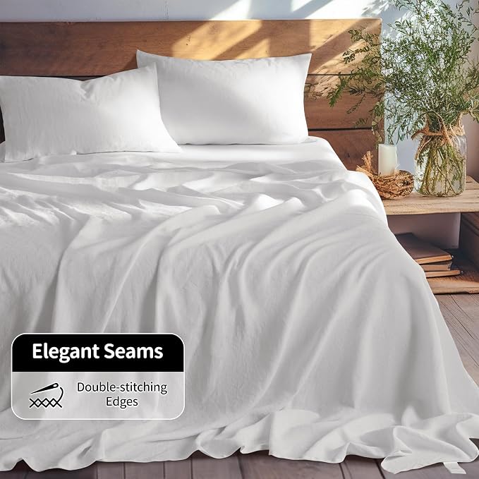 LBRO2M 100% Pure Linen Sheet Set Deep Pocket Up to 16" Bed Sheets Sets - Image 7