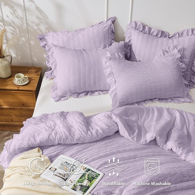 JOLLYVOGUE Lavender Comforter Full Size, 3 Pieces Seersucker Lightweight Full - Image 3