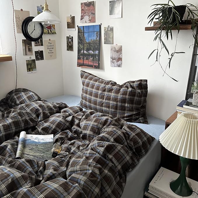 mixinni Vintage Buffalo Plaid Duvet Cover Set California King, 3 Piece Washed - Image 5