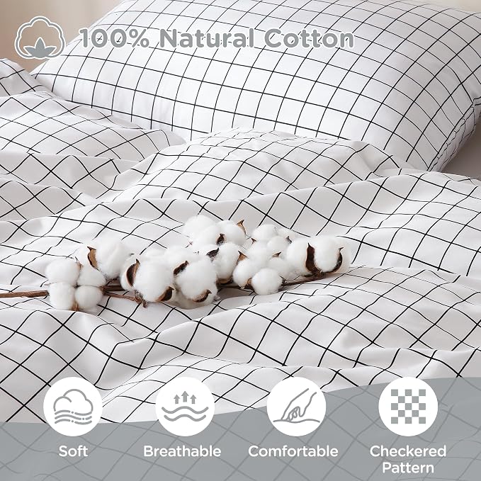 TOCOMOA Checkered Duvet Cover Set 100% Natural Cotton Soft Comfy Breathable 3 - Image 5