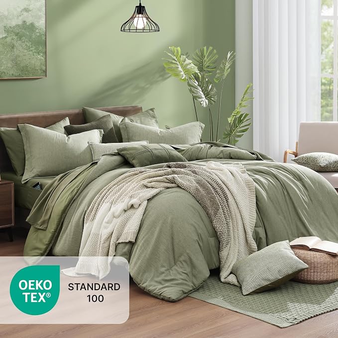 Monbix Twin XL Comforter Set Sage Green, Cationic Dyeing Bedding Set Reversible - Image 5