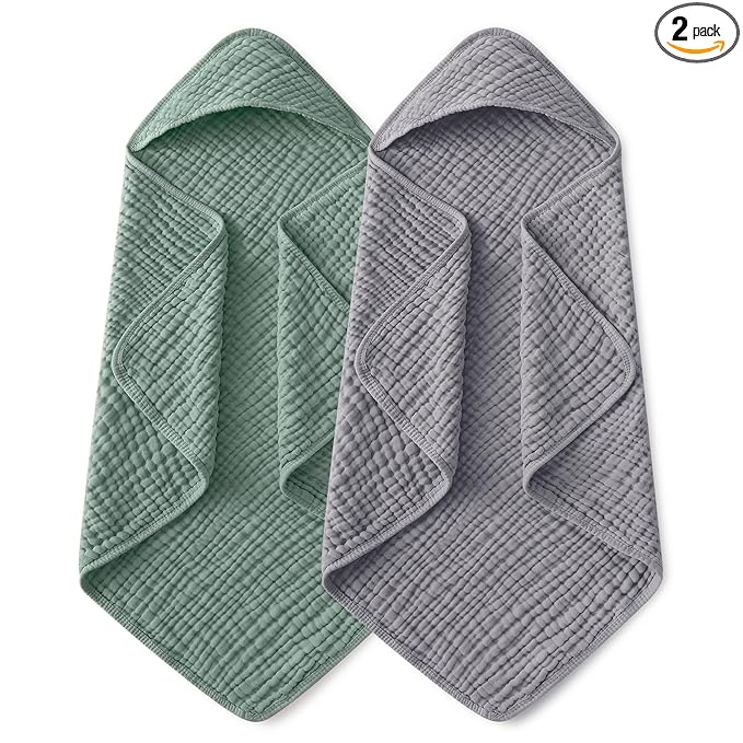 Yoofoss Hooded Baby Towels for Newborn 2 Pack 100% Muslin Organic Cotton Baby by YOOFOSS
