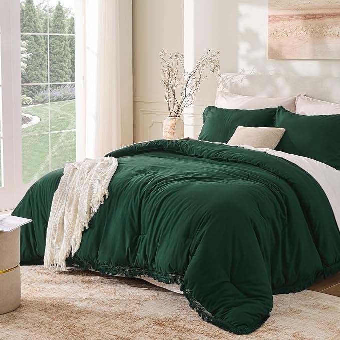 Andency Dark Emerald Green Comforter Set California King, Cal King Boho by Andency