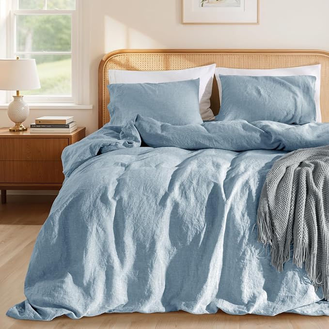 LBRO2M 100% France Linen Duvet Cover Set King Size 3 Pcs Natural Flax Comforter by LBRO2MBedding