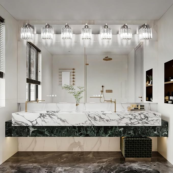 Aipsun Brushed Nickel Bathroom Light Fixtures Crystal Vanity Lighting Fixture - Image 3