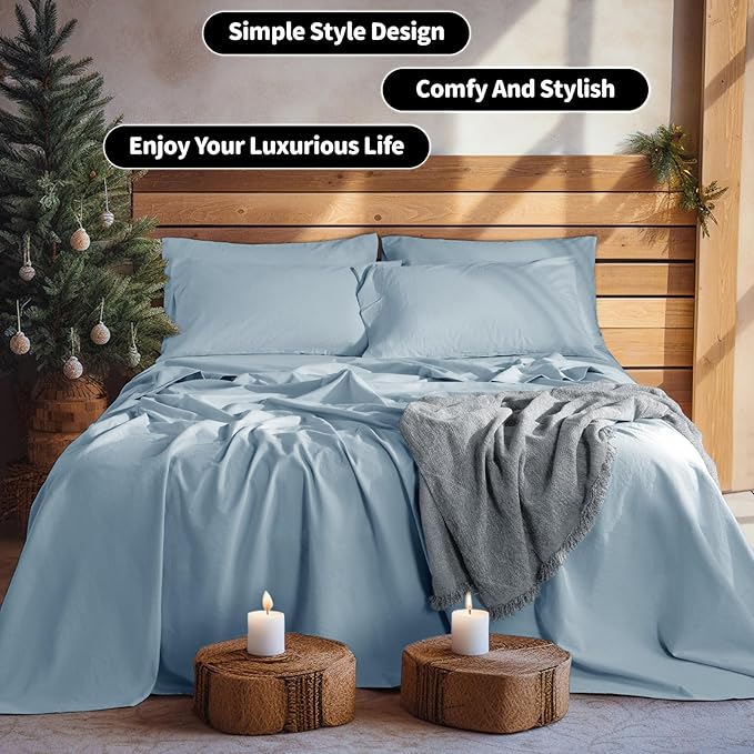LBRO2M 100% Pure Linen Sheet Set Deep Pocket Up to 16" Bed Sheets Sets - Image 8