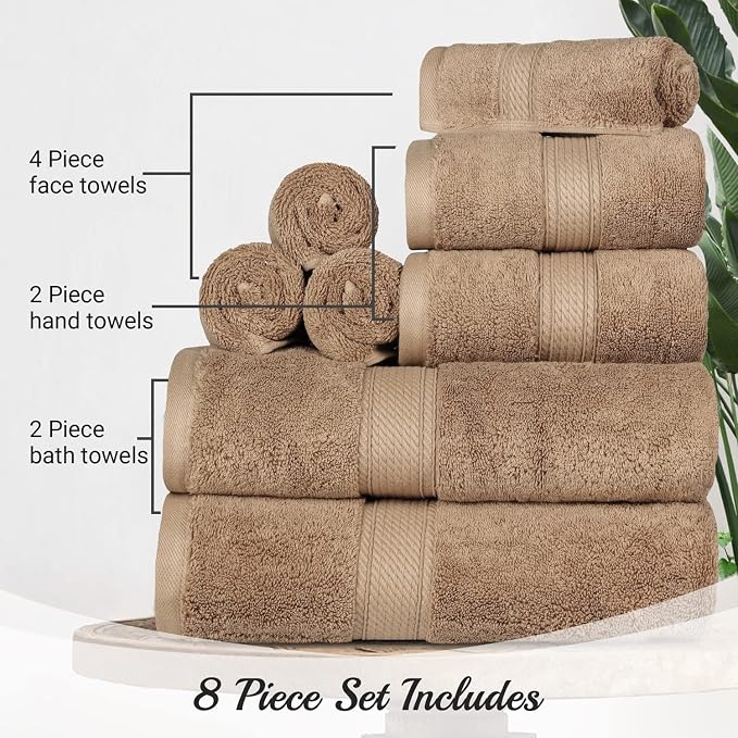 Superior Egyptian Cotton Pile 8 Piece Towel Set, Includes 2 Bath, 2 Hand - Image 8