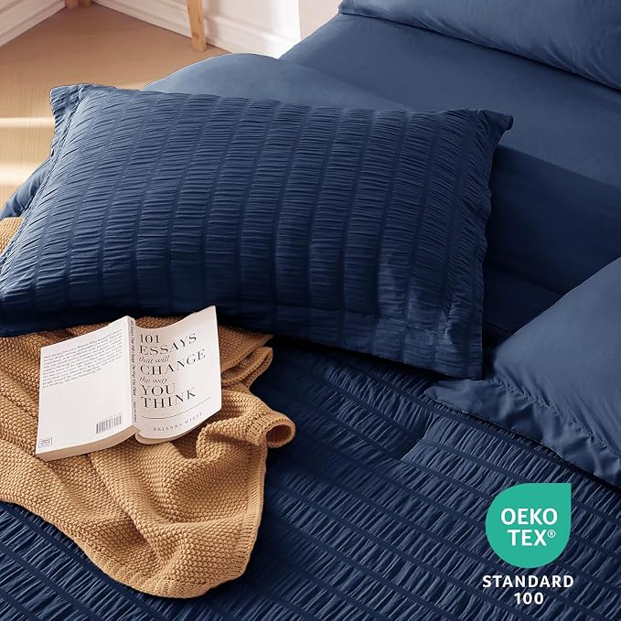 MUXHOMO 5 Pieces Twin Comforter Set, Seersucker Bed in a Bag Twin Size - Image 9