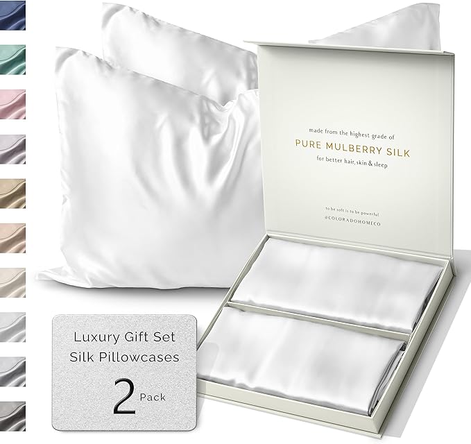 SUNDAYSILKS™ Silk Pillow Cases 2 Pack | 22 Momme Mulberry Silk Pillowcase Set by ColoradoHomeCo