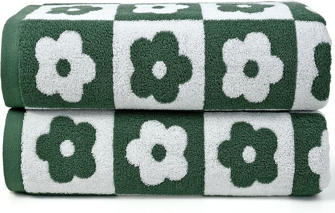 Jacquotha 2-Pieces Luxury Bath Towels Checkered Floral, Cute Bathroom Decor by Jacquotha
