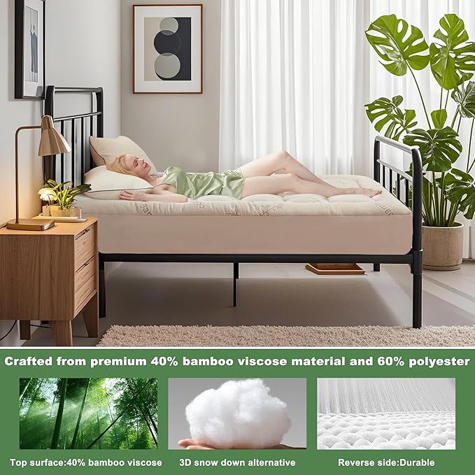 BEDLORE Twin XL Mattress Topper Viscose Derived from Bamboo, Thick Pillow Top - Image 3