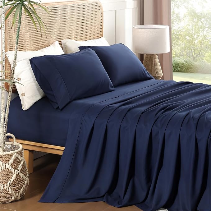 Full Sheet Set 4 Piece, Wrinkle Free, Oeko-Tex Certified Bedsheets，Navy Blue by Dreava