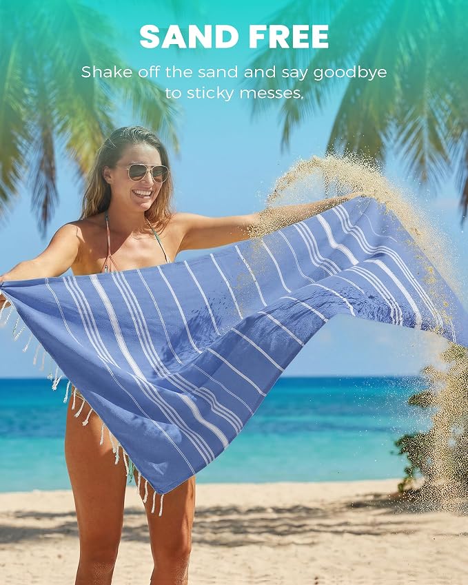 2 Packs Cotton Turkish Beach Towels Quick Dry Sand Free Soft Absorbent Extra - Image 3