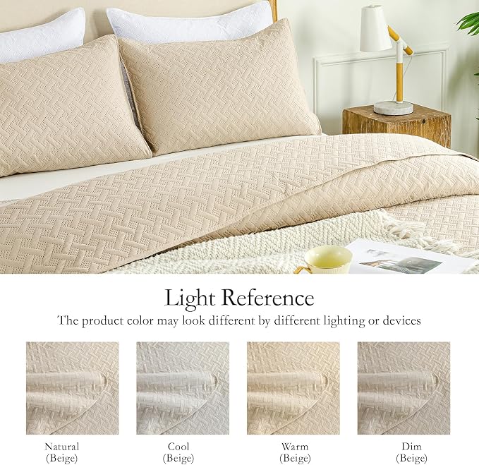 FLYMME Beige Twin Quilt Bedding Set Thin Lightweight Bedspreads, Modern Style - Image 4