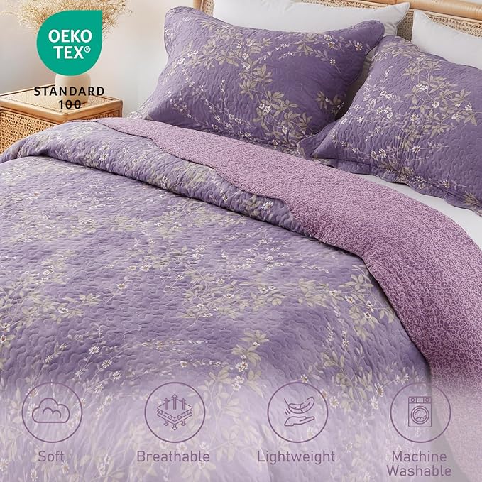 GOONE Queen Quilt Set 90"x90", Lightweight Washed Coverlet, Reversible Spring & - Image 3