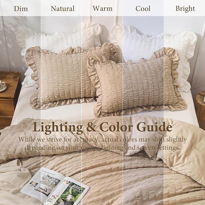 JOLLYVOGUE Twin Size Comforter Set, 2 Pieces Khaki Seersucker Lightweight - Image 8
