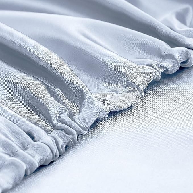 Homiest Baby Blue Satin Fitted Sheet Queen Size, Deep Pocket, Luxury & Ultra - Image 4