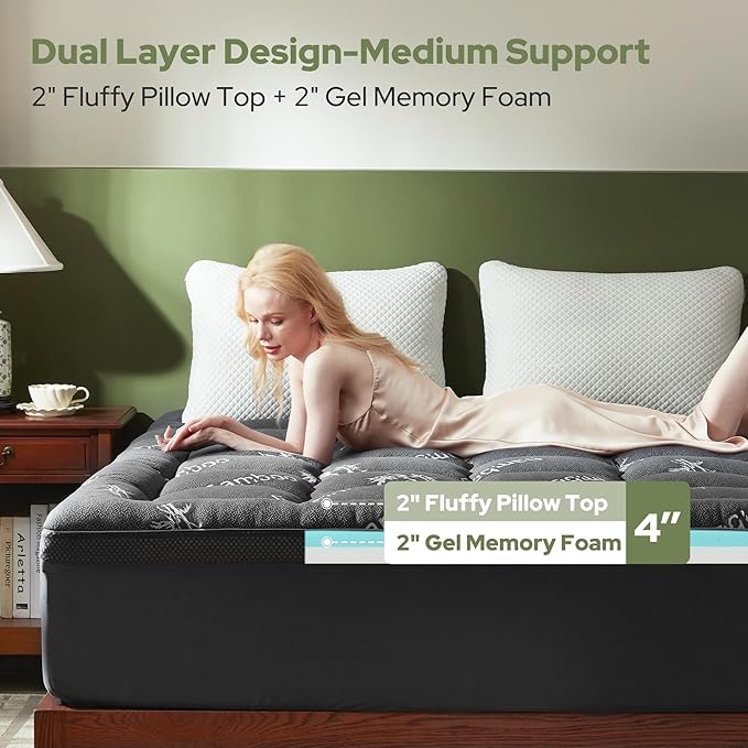 BEDLORE 4 Inch Memory Foam Mattress Topper Queen, 2-in-1 Dual Layer Design - Image 2