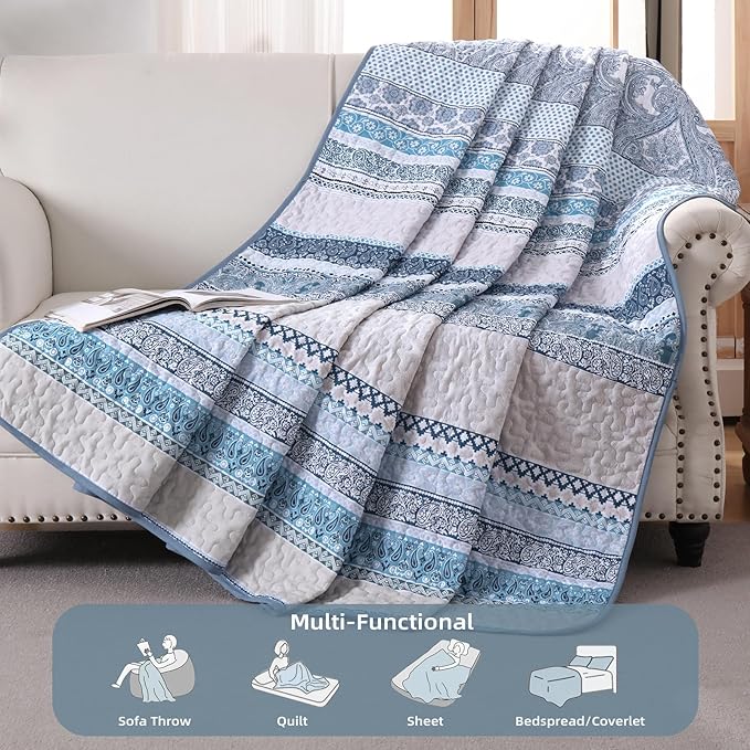 WONGS BEDDING Boho Quilt Set King Size, Lightweight Bedspread Coverlet Bedding - Image 3