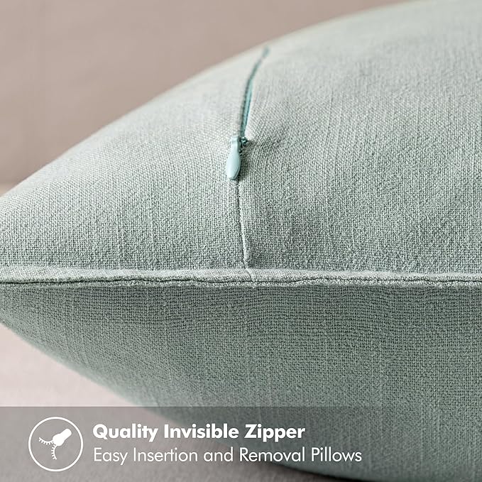 MIULEE Decorative Linen Euro Sham Pillow Covers 24x24 Aqua Green ​Boho - Image 3