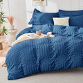HYMOKEGE Teal Duvet Cover Full Size, Ultra Soft 3-Piece Seersucker Duvet Cover by HYMOKEGE