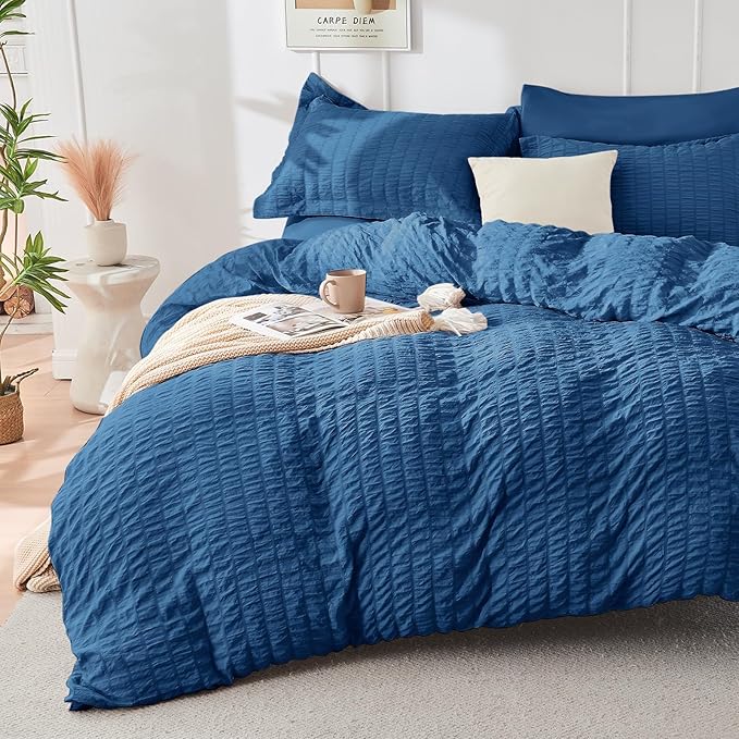 HYMOKEGE Teal Twin Size Duvet Cover, Ultra Soft 2-Piece Seersucker Duvet Cover by HYMOKEGE