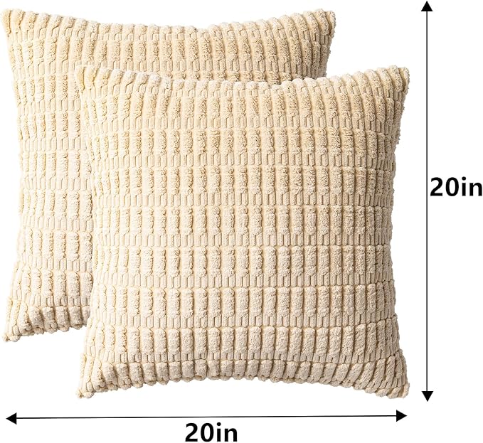 Aegero Pack of 2 Corduroy Decorative Throw Pillow Covers 20x20 InchSoft Boho - Image 7