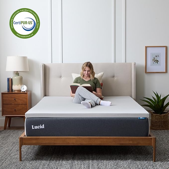 Lucid 2 Inch Bamboo Charcoal Infused Memory Foam Mattress Topper - Image 4