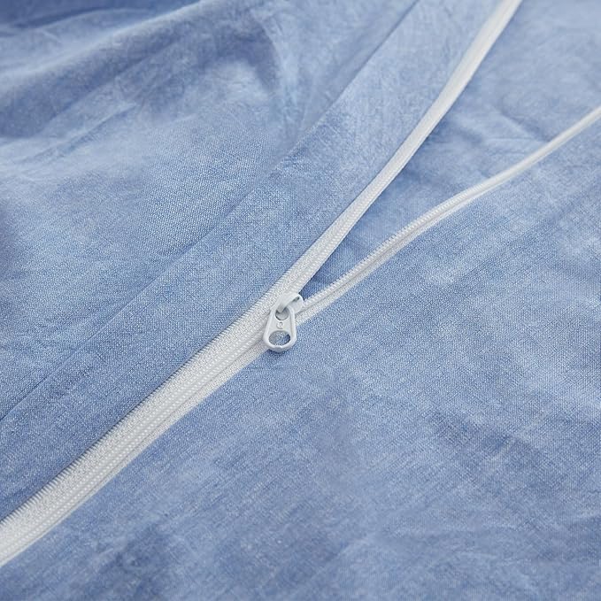 LOVQUE Light Blue Duvet Cover Full Size, 100% Washed Cotton Linen Like Bedding - Image 4