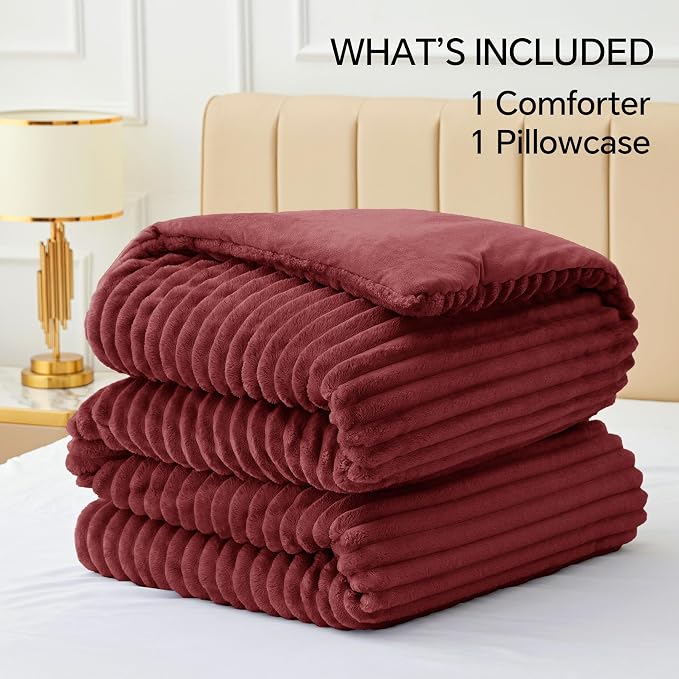 BEDELITE Fleece Twin Comforter Set -Super Soft & Warm Fluffy Burgundy Bedding - Image 9