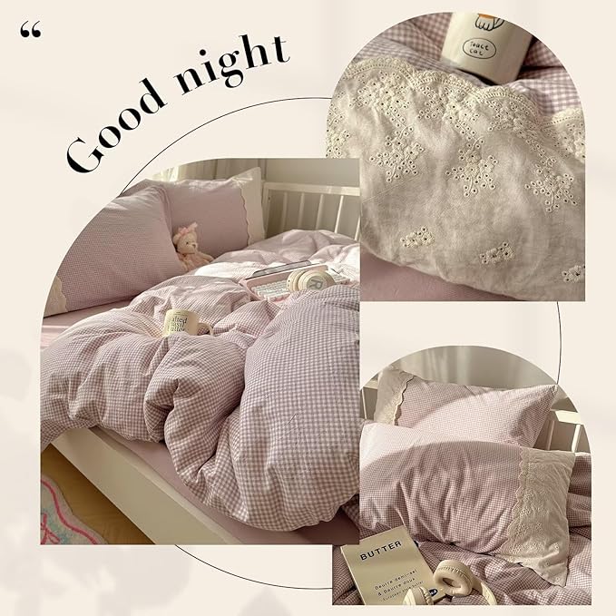 mixinni Purple White Gingham Duvet Cover King Size - Image 5