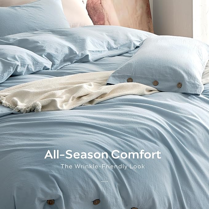 JELLYMONI 100% Washed Cotton Duvet Cover King – Soft, Breathable Linen-Look - Image 5
