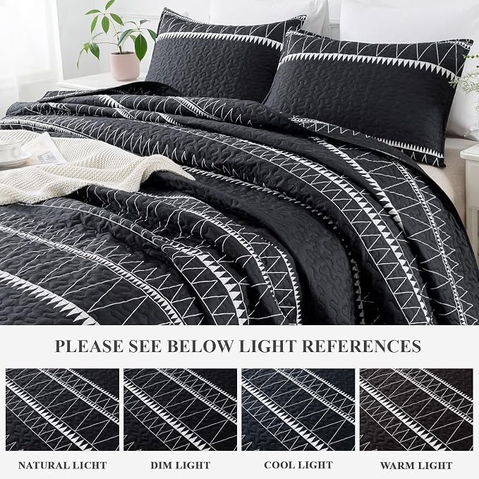 Andency Black Oversized Super King Quilt Set, 3 Pieces Boho Lightweight Soft - Image 4