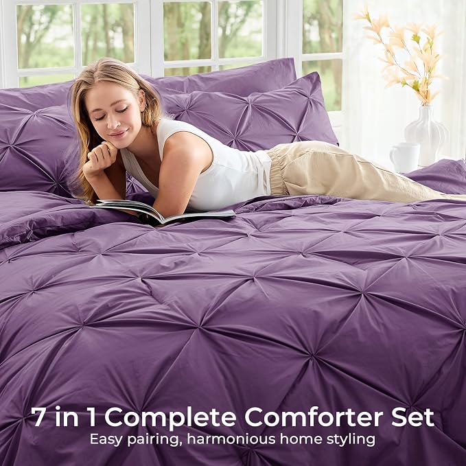 Sasttie Twin Comforter Set, 5-Piece Bed in a Bag, Pintuck Bedding Sets - Image 6