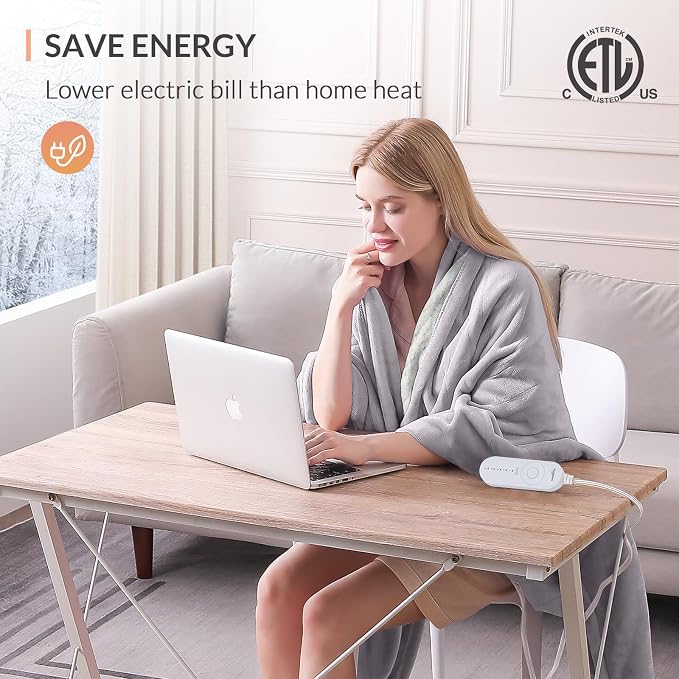 HOMLYNS LuxeHeat Heated Blanket Electric Blanket, Soft Flannel Sherpa Heated - Image 6